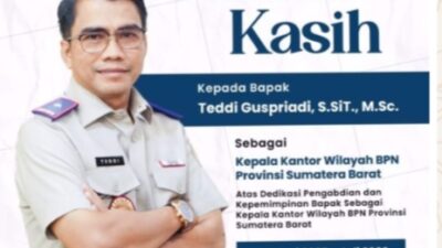 Kanwil BPN Sumbar Promosi Jabatan Menjadi Direktur Pengukuran dan Pemetaan Dasar Pertanahan dan Ruang